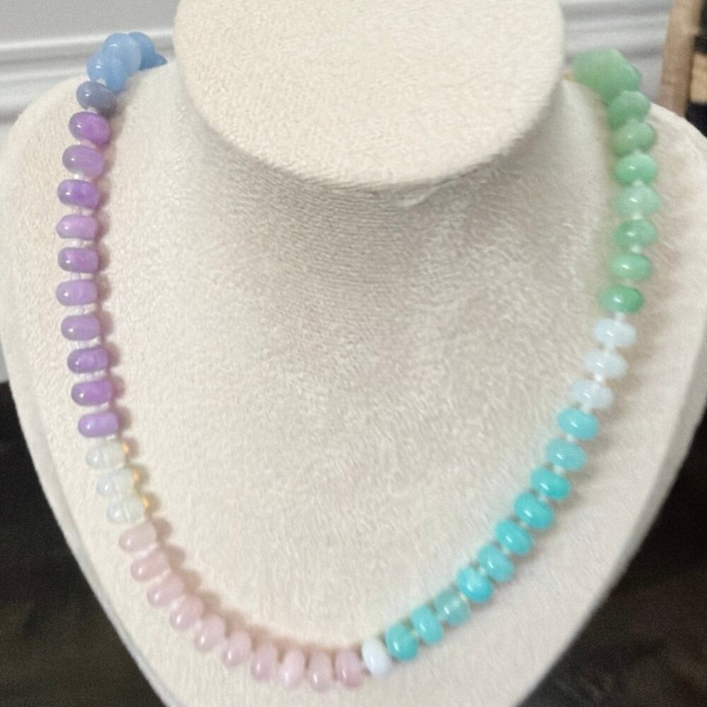 Second Bloom Studio Artisan Pastel Gemstone Necklace 20" Spring Colors Magnetic